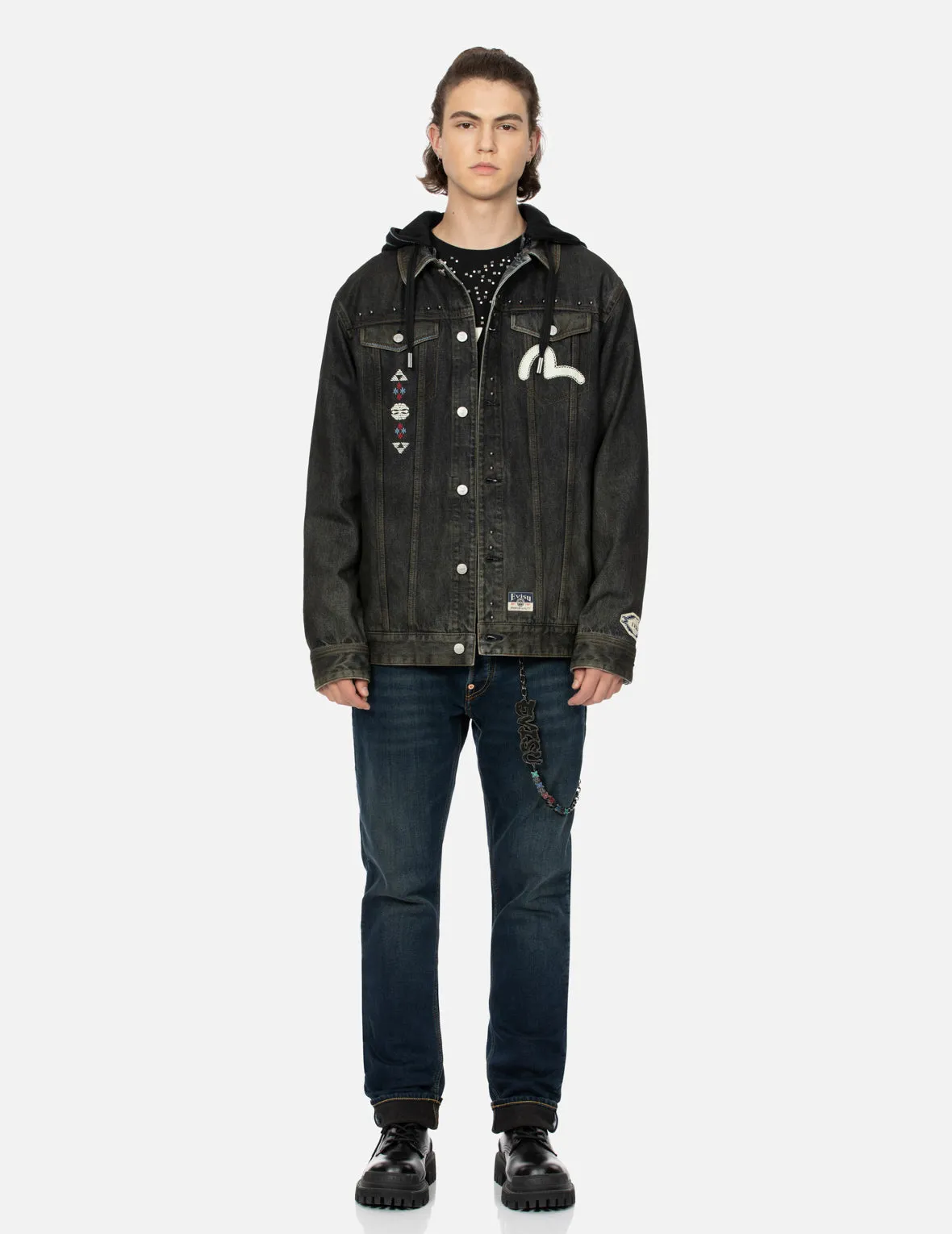 Ethnic-inspired Wheel of Wisdom Print and Embroidery Relax Fit Denim Jacket
