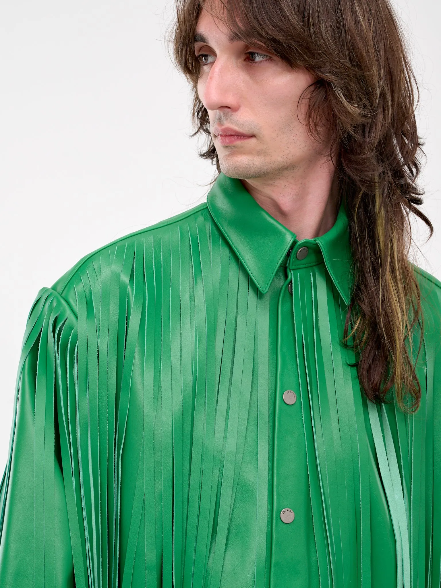 Fringe Buttoned Leather Shirt (LT-002-B-GREEN)