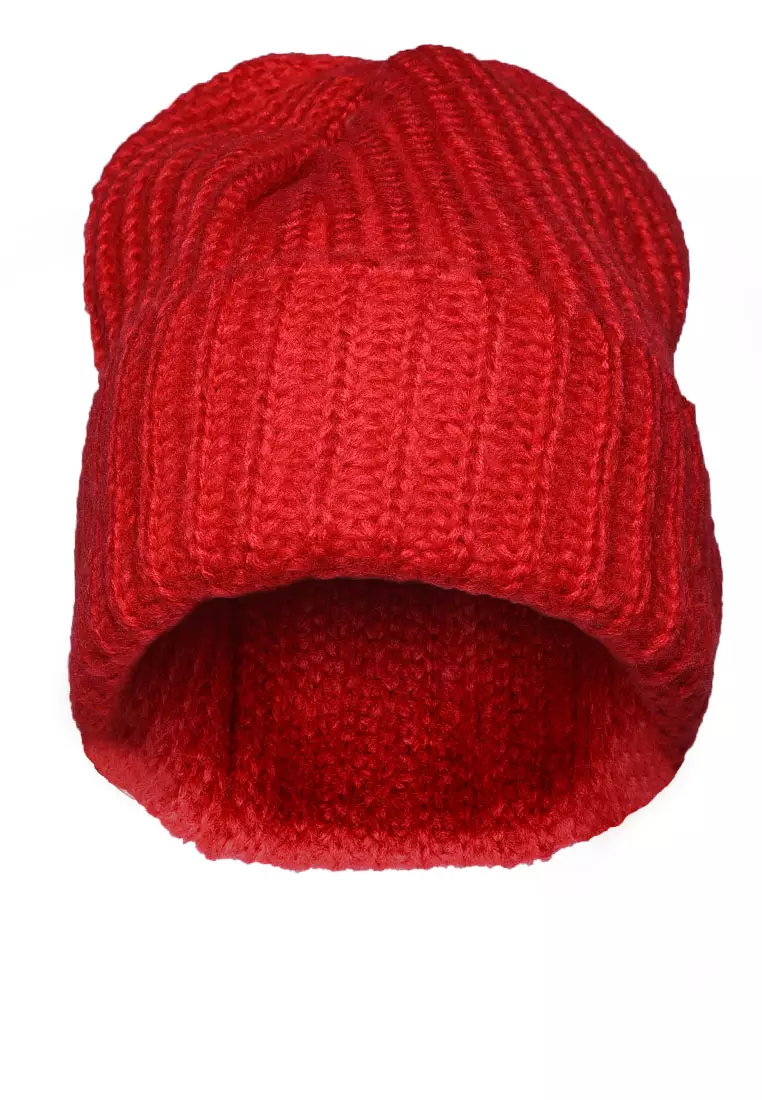 London Rag Red Waffle Cuff Beanie