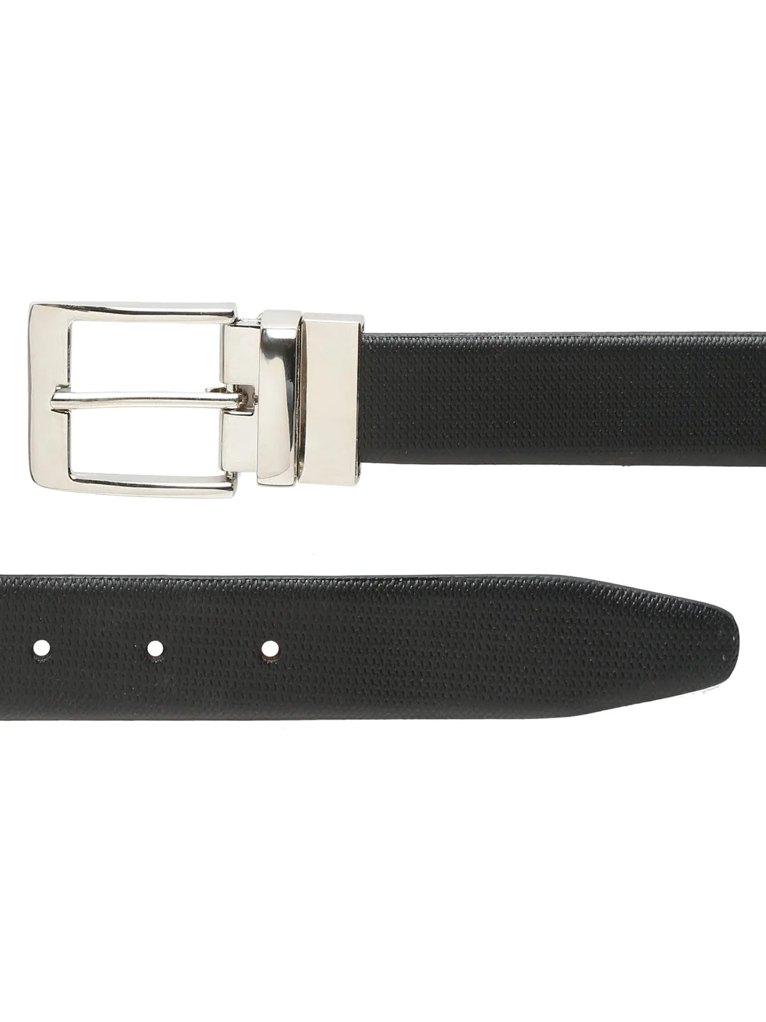 Men Black Textured Genuine Leather Reversible Belt