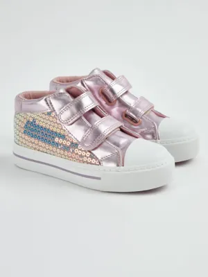 Pink Shimmer Sequin Double Strap High Top Trainers | Kids | George at ASDA
