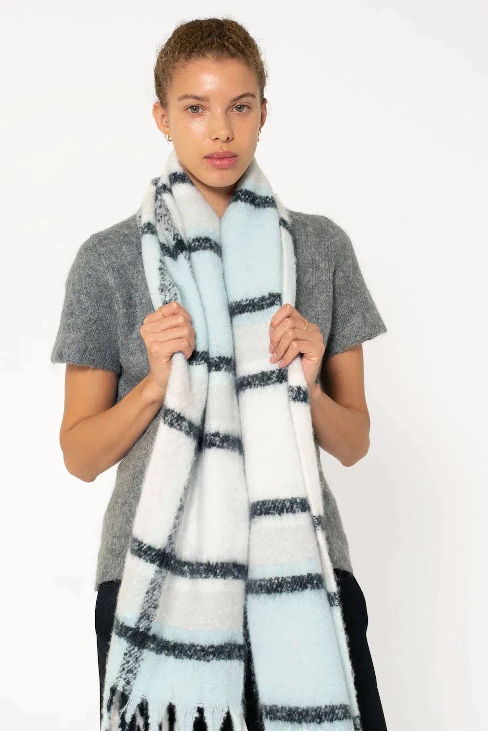 REplaid Oversized Vegan Mohair Scarf - Sky Blue & Black