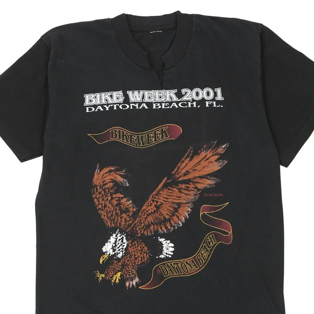 Single Stitch Daytona Beach, FL Bike Week 2001 Unbranded Graphic T-Shirt - Small Black Cotton