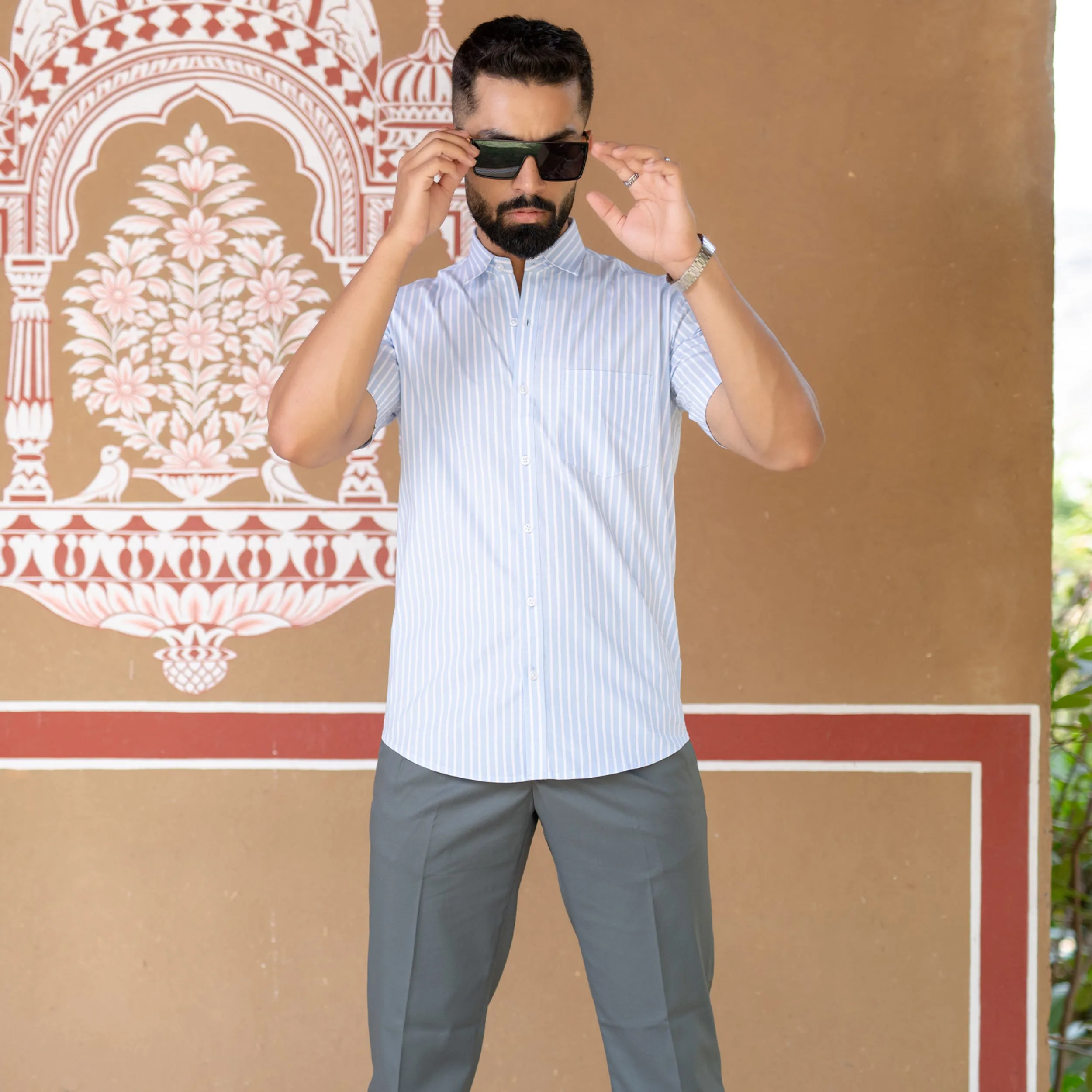Sky Blue Stripes-Single Pocket -Formal Shirt